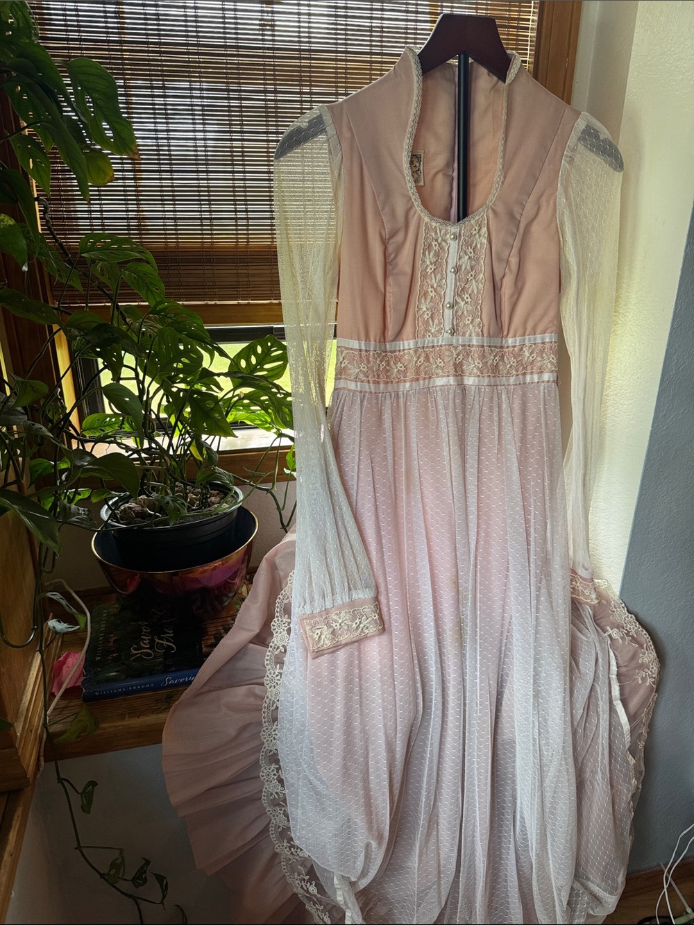 ✨Rare & Ethereal 70s Gunne Sax Prairie Gown Pink Lace Bridal Prom SZ 25W